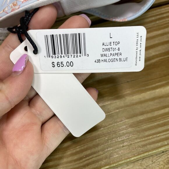 We Wore What Womens L Bikini Top Allie Top Blue Floral Wide Strap Swimwear - Picture 3 of 7